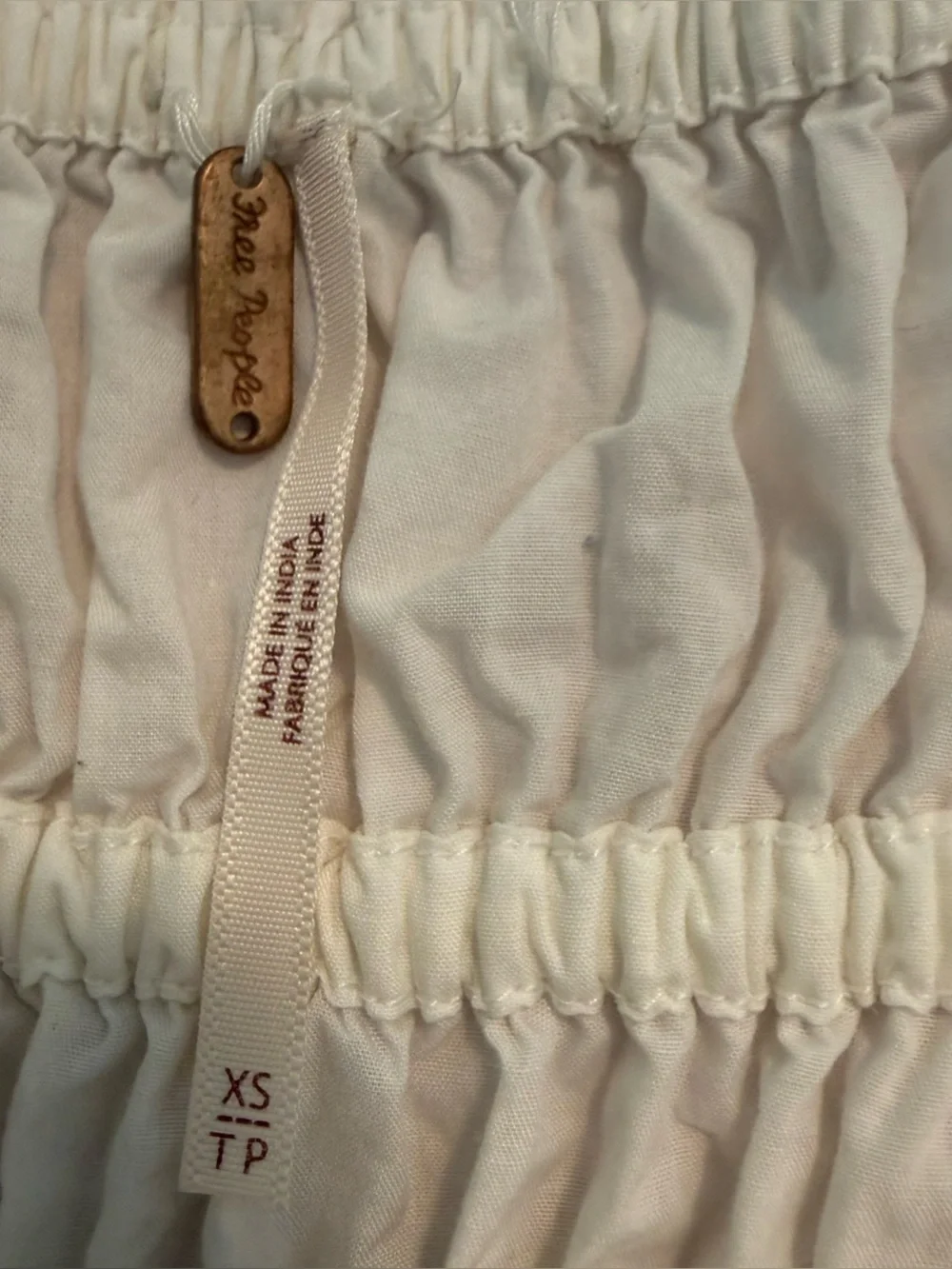 Free People CeCe Poplin White Smocked Square-Neck Peasant Blouse size XS